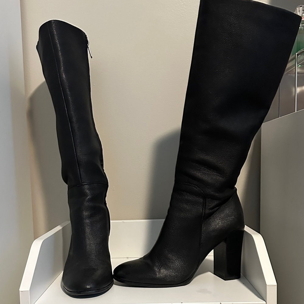 Kenneth Cole Black Leather Knee-High Heeled Boots